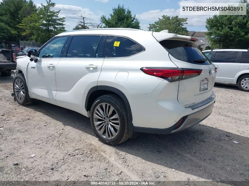 2021 Toyota Highlander Hybrid Platinum VIN: 5TDEBRCH5MS040891 Lot: 40143733