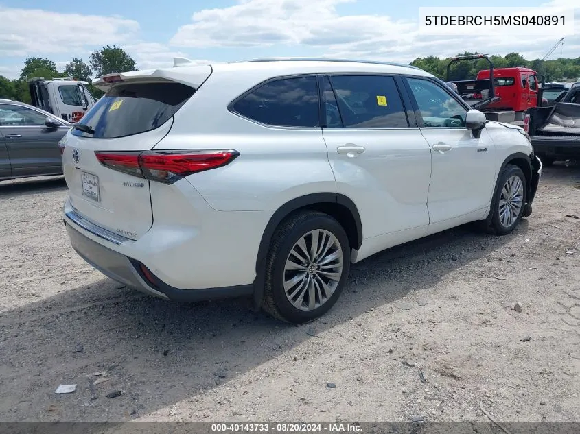 2021 Toyota Highlander Hybrid Platinum VIN: 5TDEBRCH5MS040891 Lot: 40143733