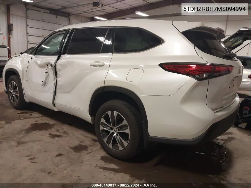 2021 Toyota Highlander Xle VIN: 5TDHZRBH7MS094994 Lot: 40149037