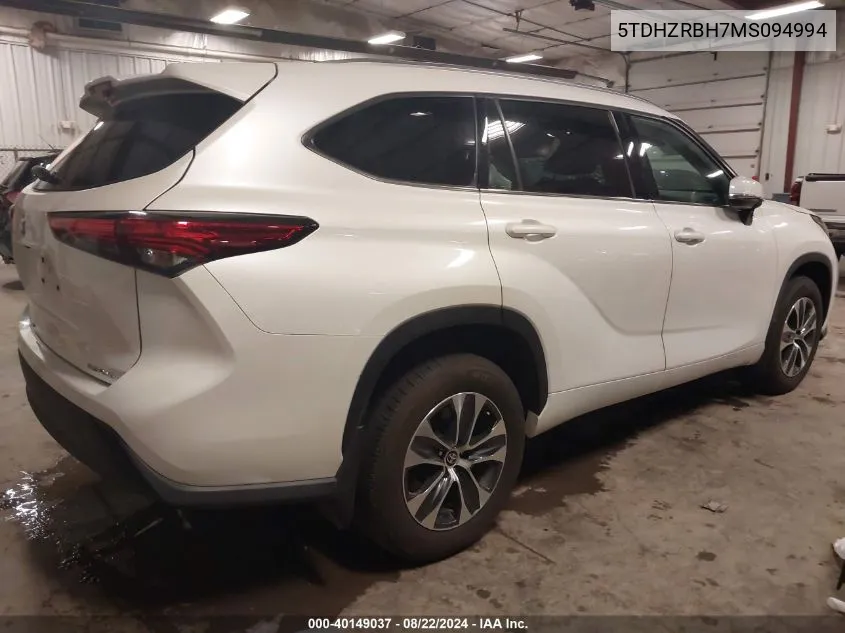 2021 Toyota Highlander Xle VIN: 5TDHZRBH7MS094994 Lot: 40149037