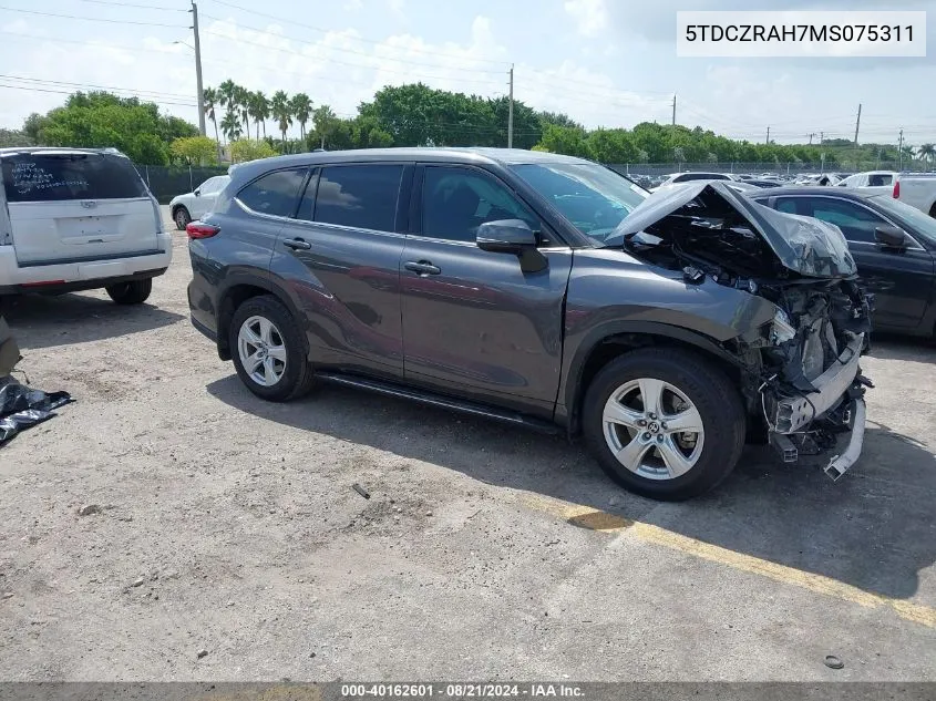 2021 Toyota Highlander L VIN: 5TDCZRAH7MS075311 Lot: 40162601