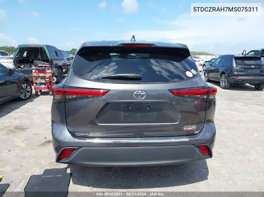 2021 Toyota Highlander L VIN: 5TDCZRAH7MS075311 Lot: 40162601