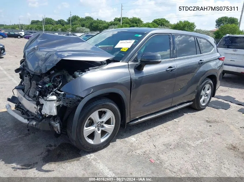 2021 Toyota Highlander L VIN: 5TDCZRAH7MS075311 Lot: 40162601