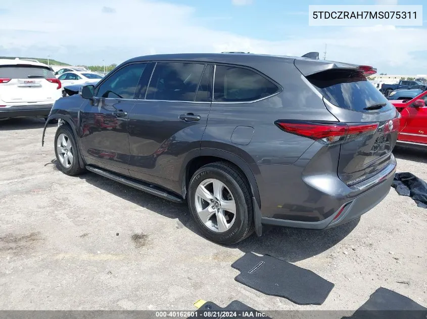 2021 Toyota Highlander L VIN: 5TDCZRAH7MS075311 Lot: 40162601