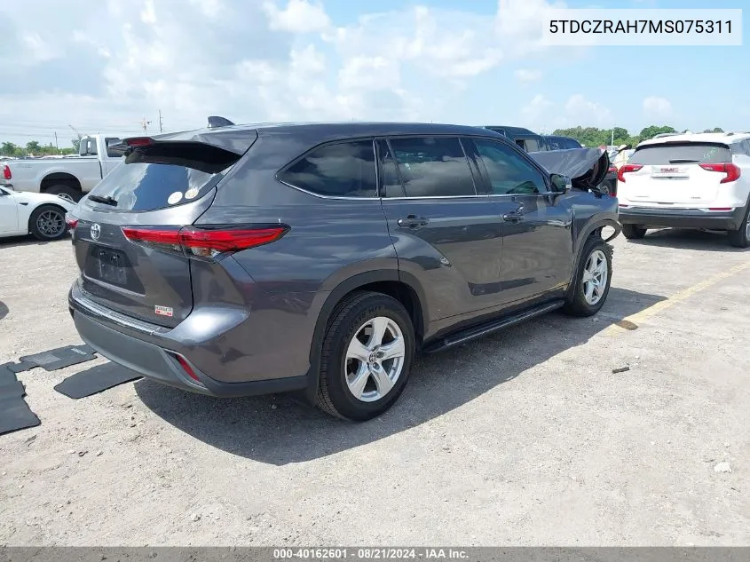 2021 Toyota Highlander L VIN: 5TDCZRAH7MS075311 Lot: 40162601