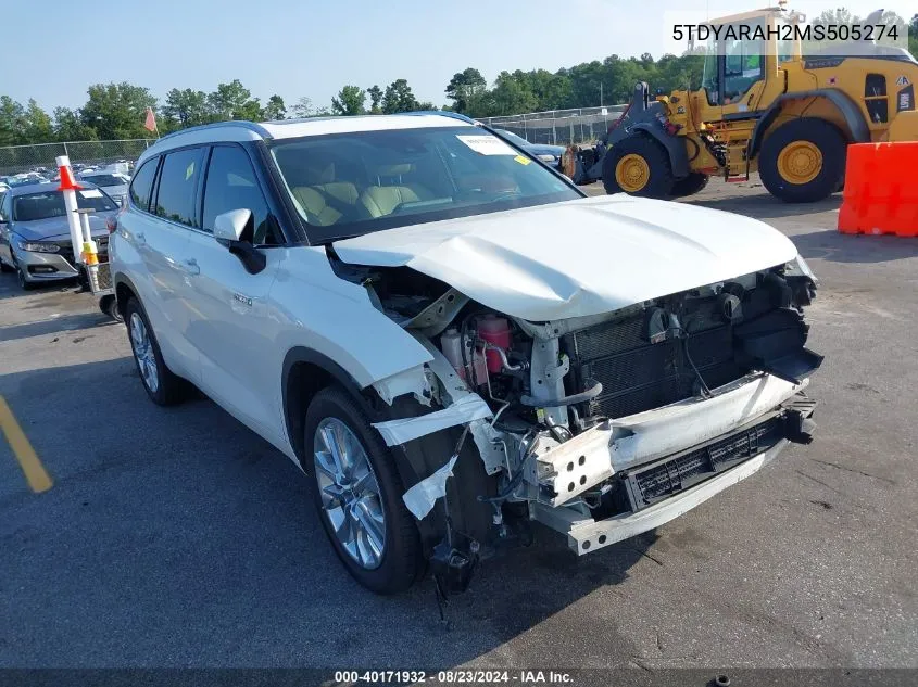 2021 Toyota Highlander Hybrid Limited VIN: 5TDYARAH2MS505274 Lot: 40171932