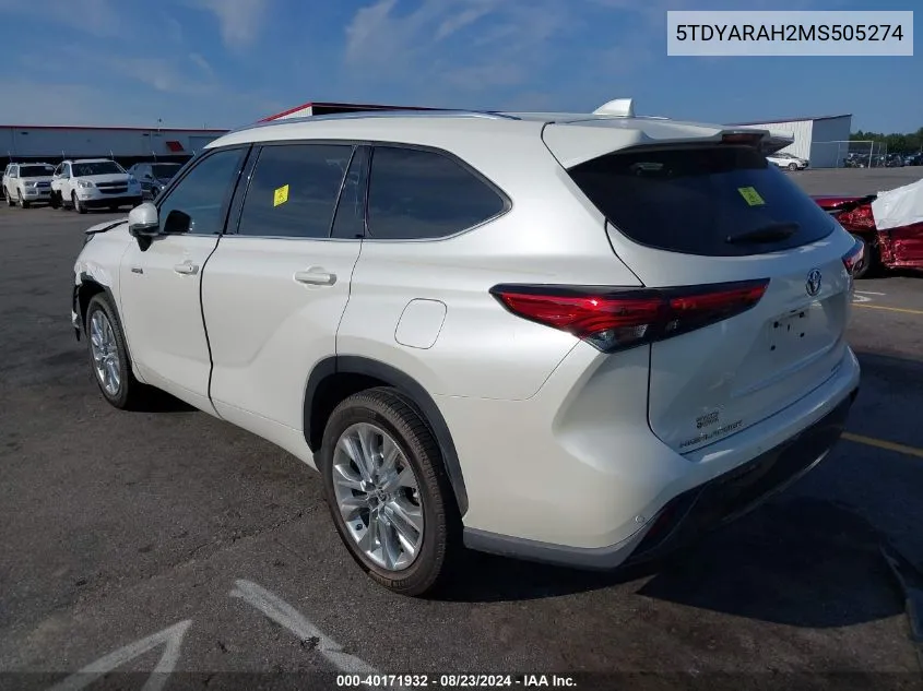 2021 Toyota Highlander Hybrid Limited VIN: 5TDYARAH2MS505274 Lot: 40171932