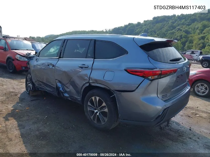 2021 Toyota Highlander Xle VIN: 5TDGZRBH4MS117403 Lot: 40178009