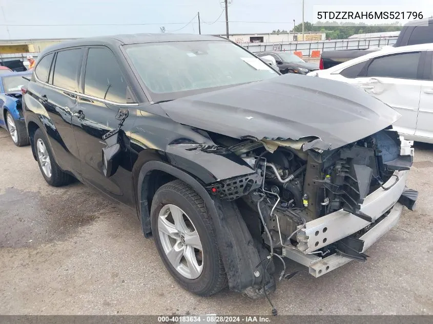 2021 Toyota Highlander Le VIN: 5TDZZRAH6MS521796 Lot: 40183634