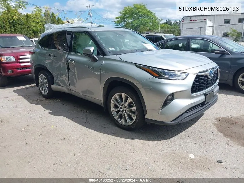 2021 Toyota Highlander Hybrid Limited VIN: 5TDXBRCH9MS026193 Lot: 40193252