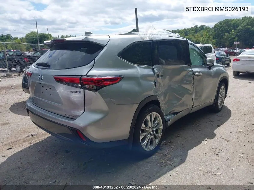 2021 Toyota Highlander Hybrid Limited VIN: 5TDXBRCH9MS026193 Lot: 40193252