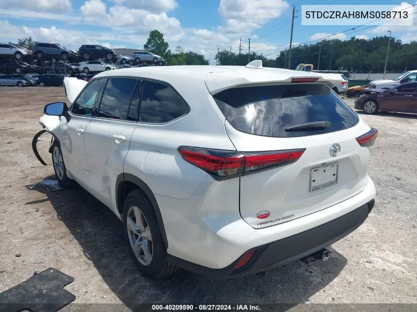 2021 Toyota Highlander L VIN: 5TDCZRAH8MS058713 Lot: 40209590