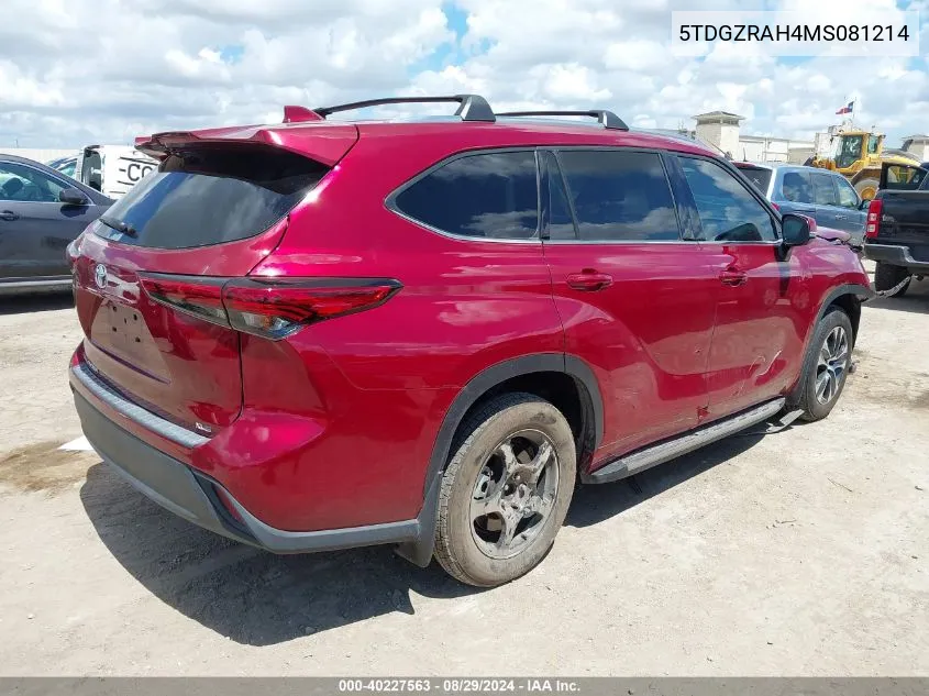 5TDGZRAH4MS081214 2021 Toyota Highlander Xle