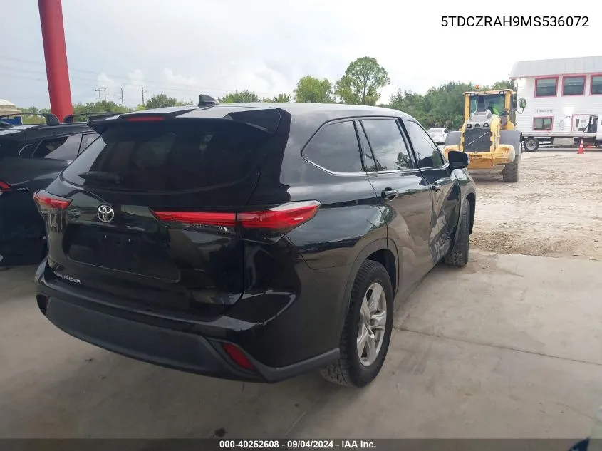 2021 Toyota Highlander L VIN: 5TDCZRAH9MS536072 Lot: 40252608