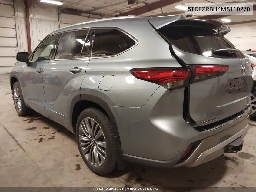 2021 Toyota Highlander Platinum VIN: 5TDFZRBH4MS110270 Lot: 40268949