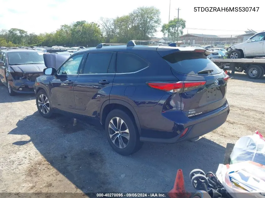 5TDGZRAH6MS530747 2021 Toyota Highlander Xle