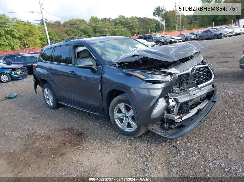 2021 Toyota Highlander Le VIN: 5TDBZRBH3MS549751 Lot: 40278757