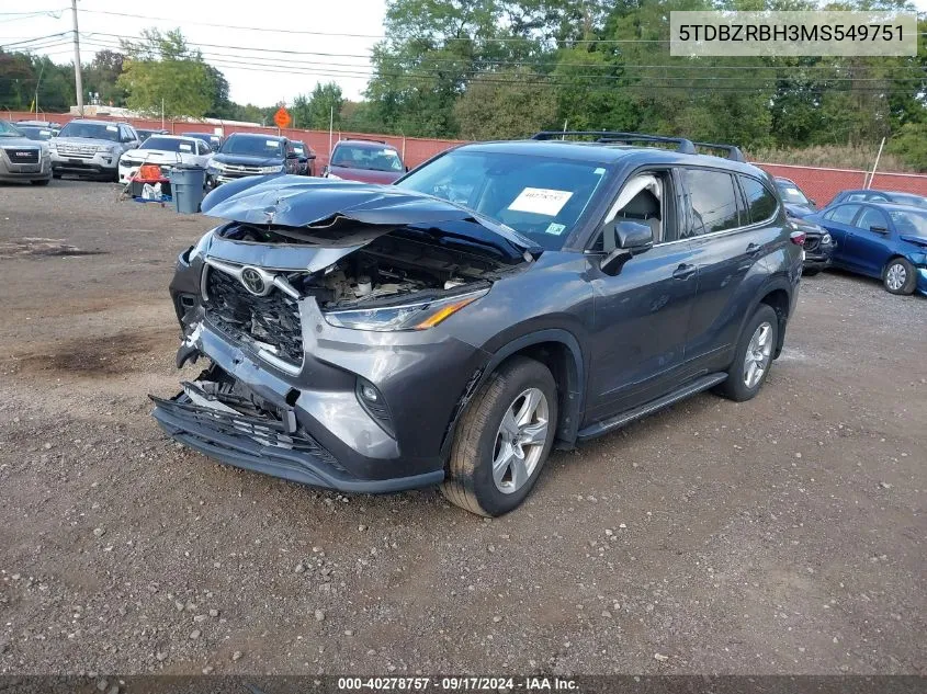 2021 Toyota Highlander Le VIN: 5TDBZRBH3MS549751 Lot: 40278757