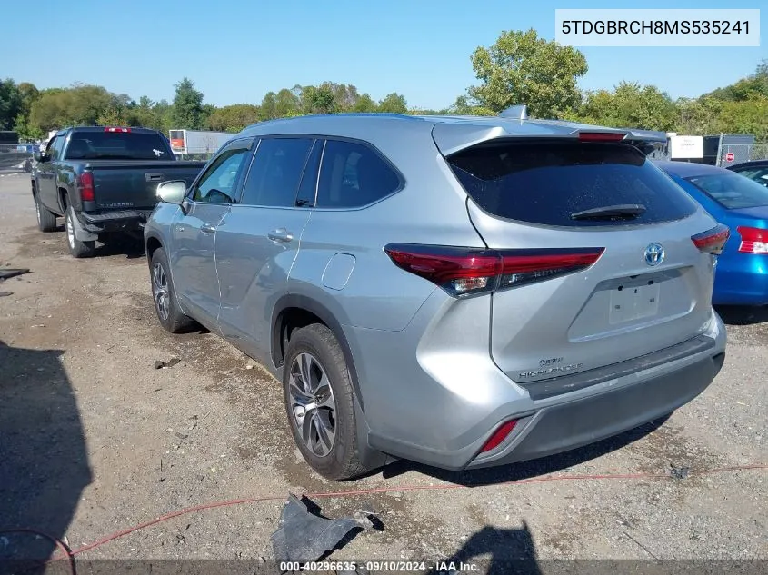 5TDGBRCH8MS535241 2021 Toyota Highlander Hybrid Xle