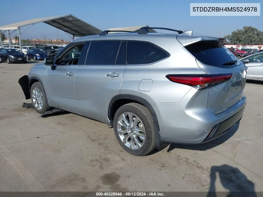 2021 Toyota Highlander Limited/Platinum VIN: 5TDDZRBH4MS524978 Lot: 40329048