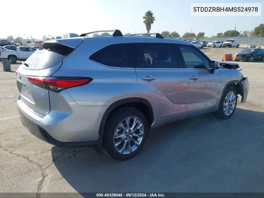 2021 Toyota Highlander Limited/Platinum VIN: 5TDDZRBH4MS524978 Lot: 40329048