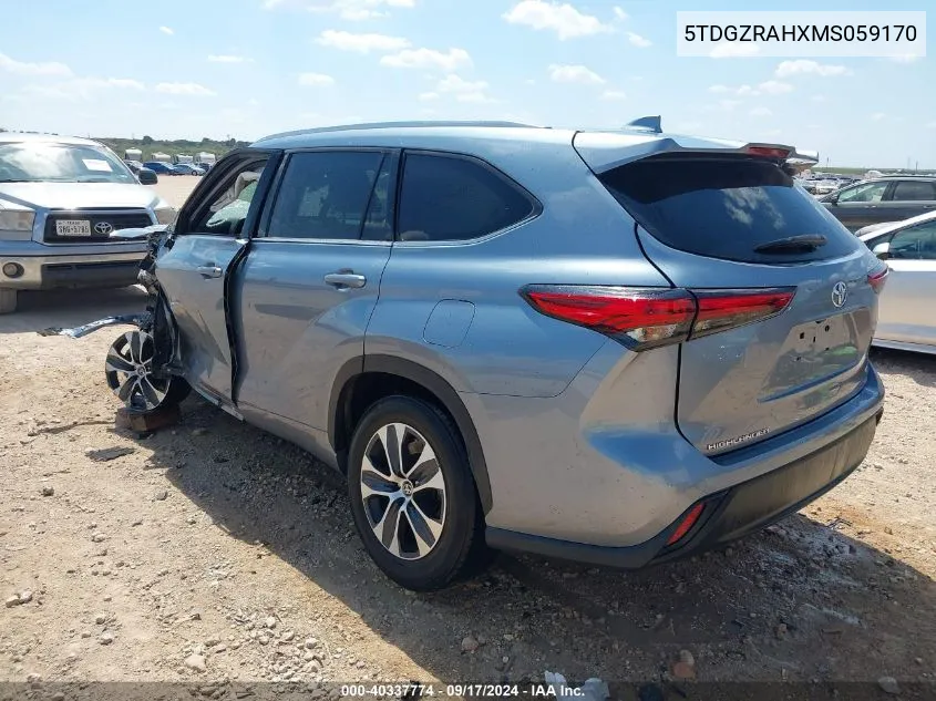 2021 Toyota Highlander Xle VIN: 5TDGZRAHXMS059170 Lot: 40337774