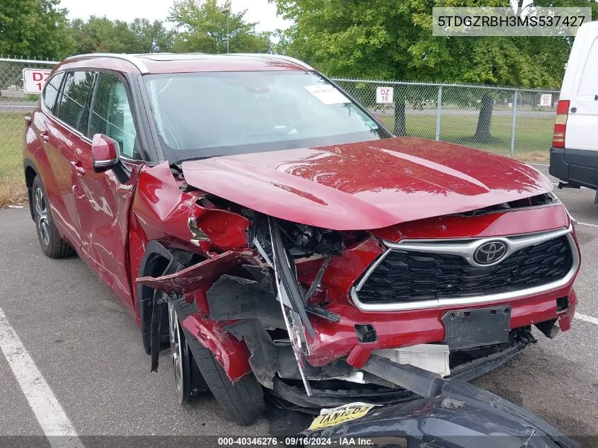 2021 Toyota Highlander Xle VIN: 5TDGZRBH3MS537427 Lot: 40346276