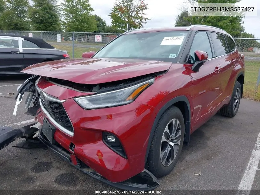 2021 Toyota Highlander Xle VIN: 5TDGZRBH3MS537427 Lot: 40346276