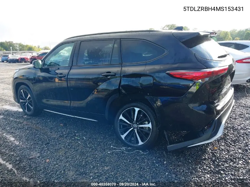 2021 Toyota Highlander Xse VIN: 5TDLZRBH4MS153431 Lot: 40358070