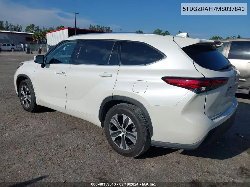 2021 Toyota Highlander Xle VIN: 5TDGZRAH7MS037840 Lot: 40359313