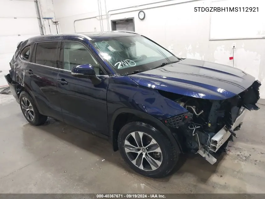 2021 Toyota Highlander Xle VIN: 5TDGZRBH1MS112921 Lot: 40367671