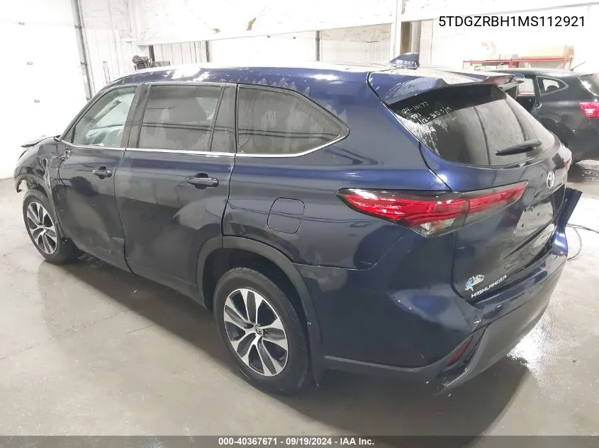 2021 Toyota Highlander Xle VIN: 5TDGZRBH1MS112921 Lot: 40367671