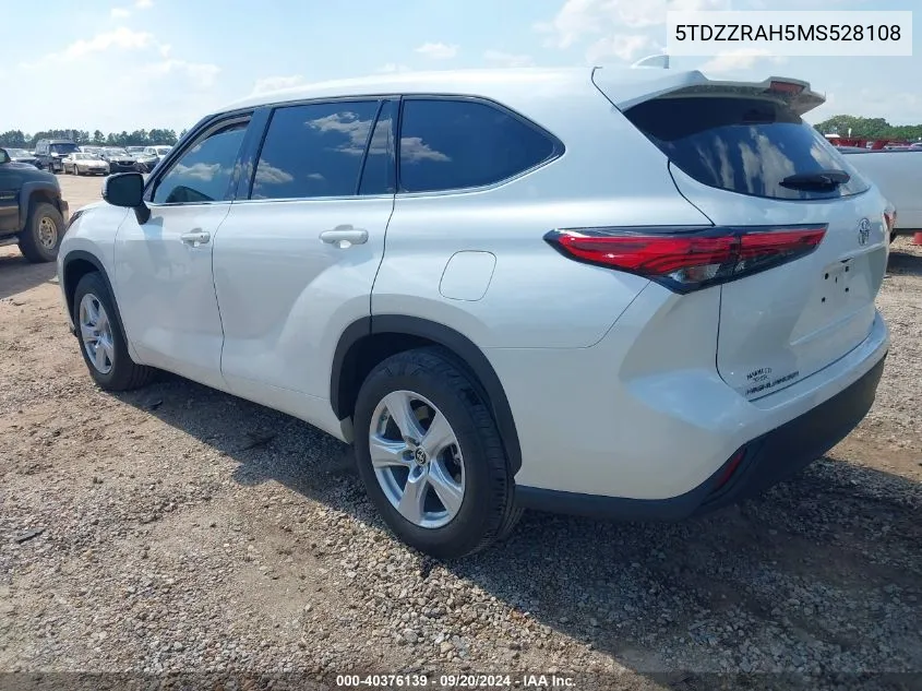 2021 Toyota Highlander Le VIN: 5TDZZRAH5MS528108 Lot: 40376139