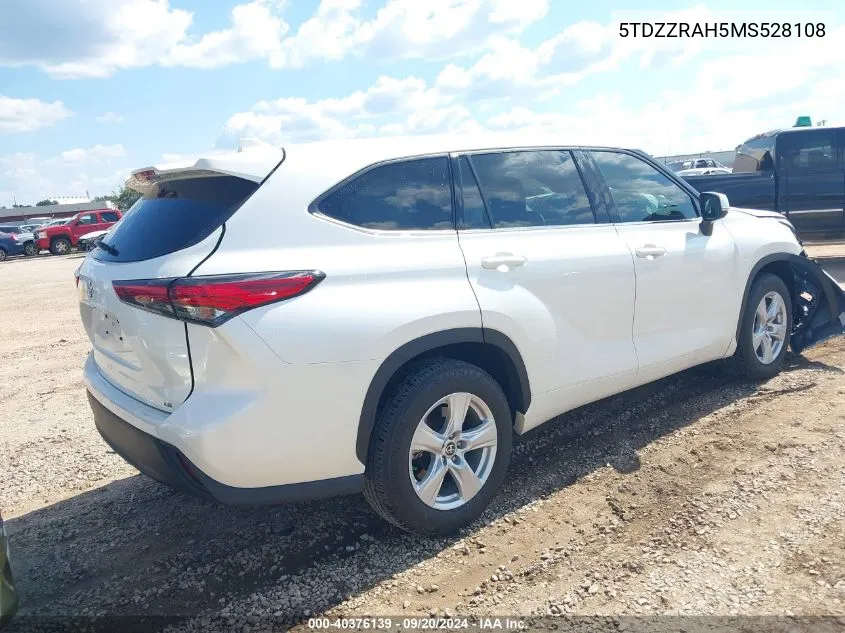 2021 Toyota Highlander Le VIN: 5TDZZRAH5MS528108 Lot: 40376139