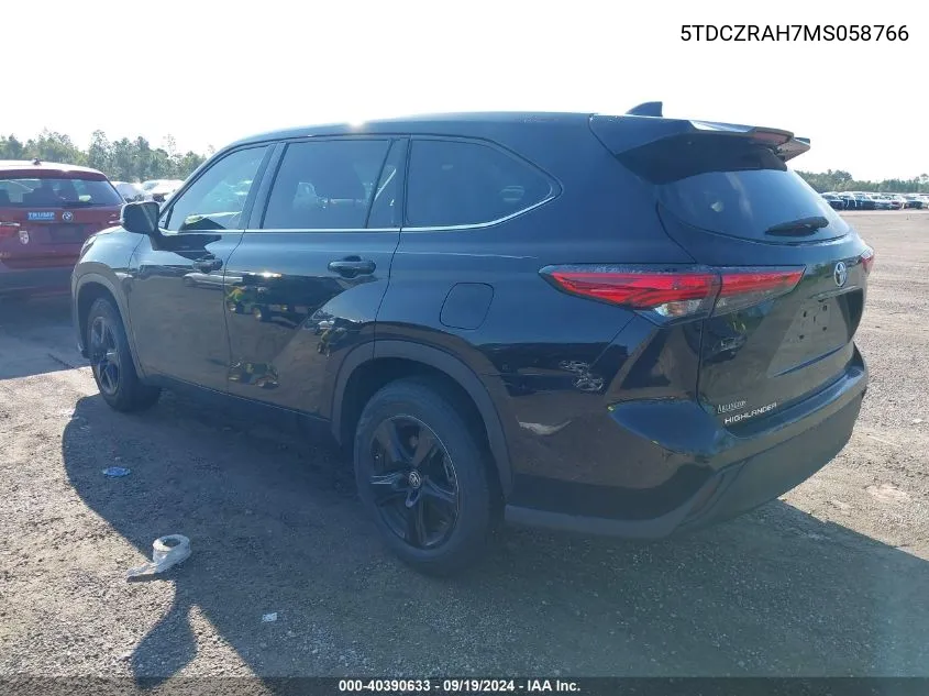 2021 Toyota Highlander L VIN: 5TDCZRAH7MS058766 Lot: 40390633