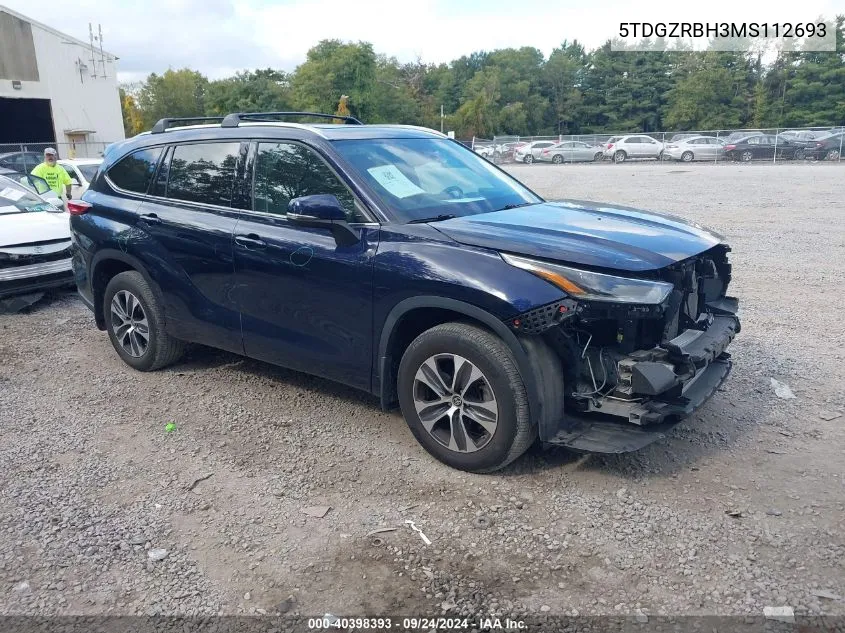 2021 Toyota Highlander Xle VIN: 5TDGZRBH3MS112693 Lot: 40398393