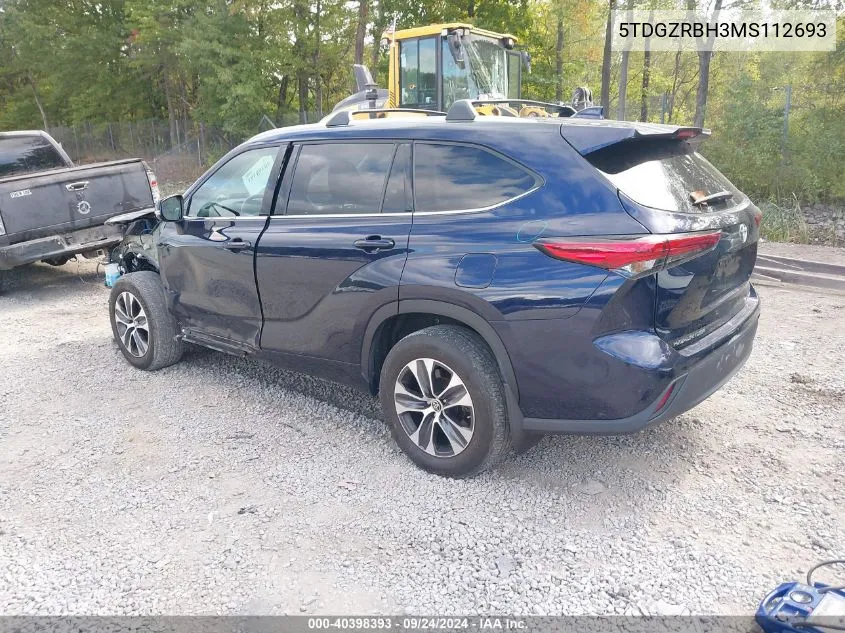 2021 Toyota Highlander Xle VIN: 5TDGZRBH3MS112693 Lot: 40398393