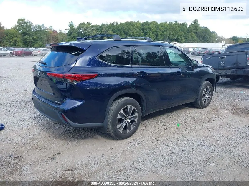 2021 Toyota Highlander Xle VIN: 5TDGZRBH3MS112693 Lot: 40398393