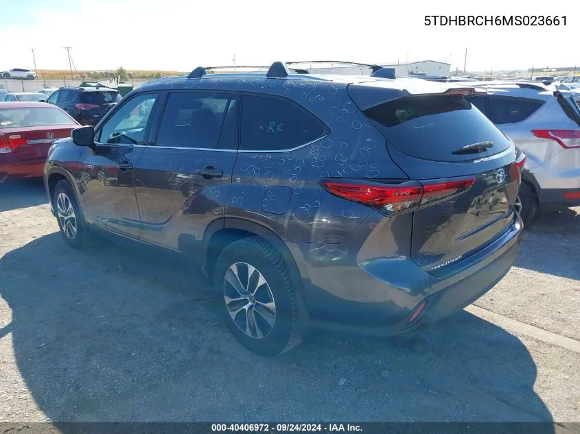 2021 Toyota Highlander Hybrid Xle VIN: 5TDHBRCH6MS023661 Lot: 40406972