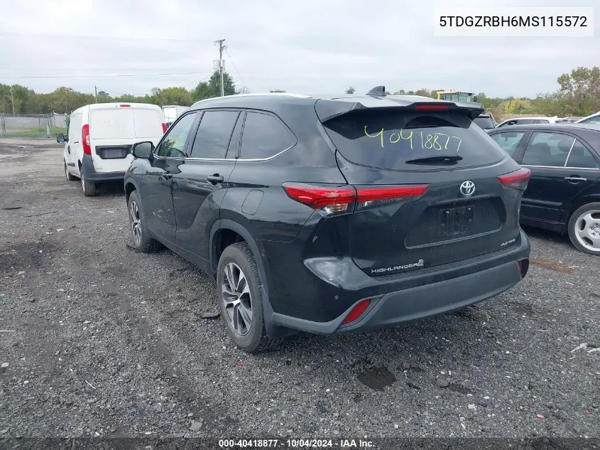 2021 Toyota Highlander Xle VIN: 5TDGZRBH6MS115572 Lot: 40418877