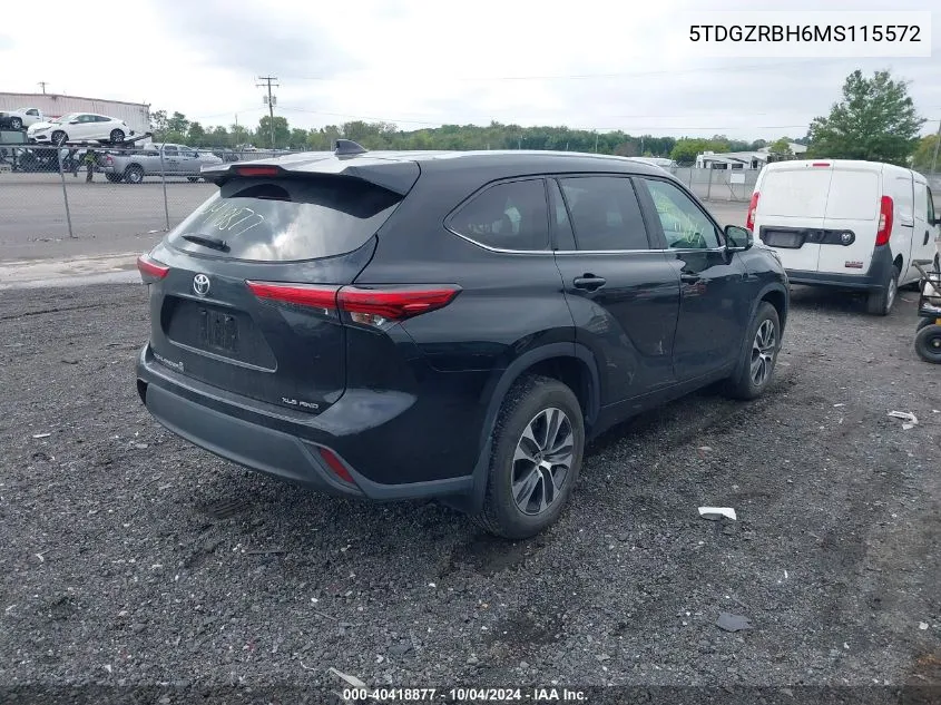 2021 Toyota Highlander Xle VIN: 5TDGZRBH6MS115572 Lot: 40418877