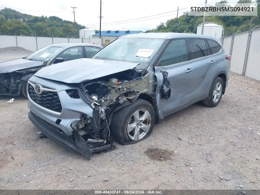 2021 Toyota Highlander Le VIN: 5TDBZRBH5MS094921 Lot: 40433741