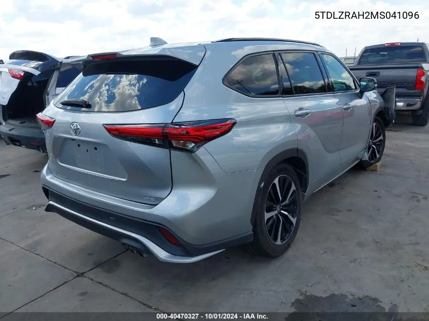 2021 Toyota Highlander Xse VIN: 5TDLZRAH2MS041096 Lot: 40470327