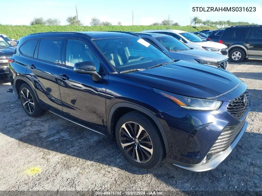 2021 Toyota Highlander Xse VIN: 5TDLZRAH4MS031623 Lot: 40475782