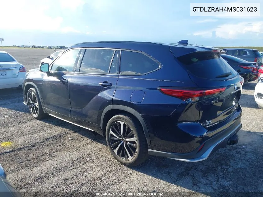 2021 Toyota Highlander Xse VIN: 5TDLZRAH4MS031623 Lot: 40475782