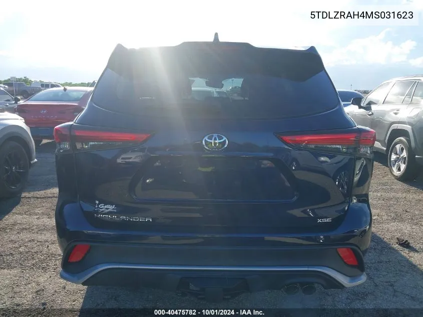 2021 Toyota Highlander Xse VIN: 5TDLZRAH4MS031623 Lot: 40475782