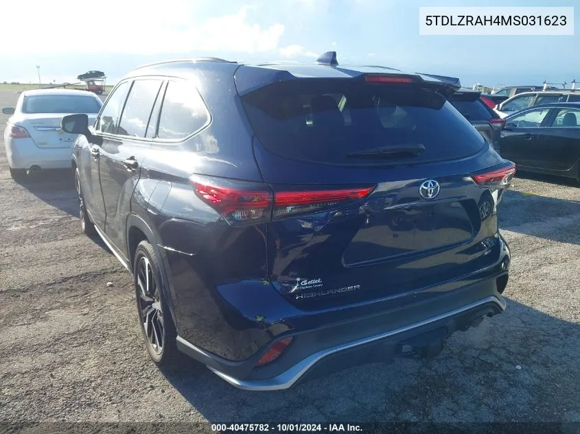 2021 Toyota Highlander Xse VIN: 5TDLZRAH4MS031623 Lot: 40475782