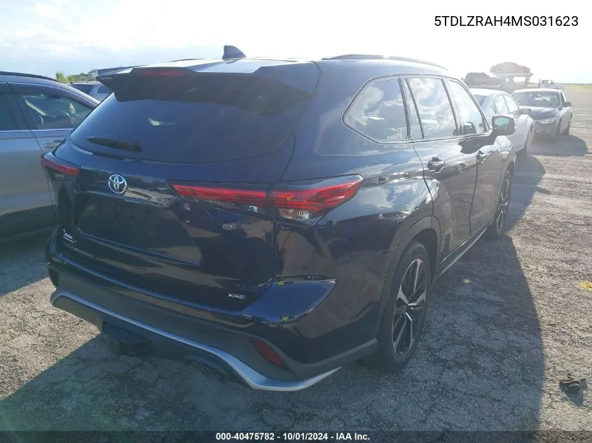 2021 Toyota Highlander Xse VIN: 5TDLZRAH4MS031623 Lot: 40475782