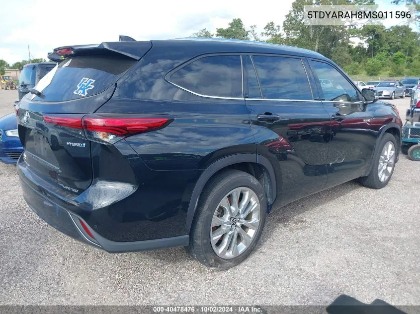 2021 Toyota Highlander Hybrid Limited VIN: 5TDYARAH8MS011596 Lot: 40478476