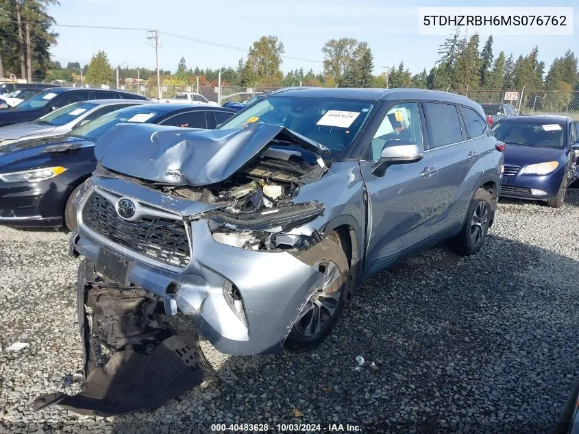 2021 Toyota Highlander Xle VIN: 5TDHZRBH6MS076762 Lot: 40483628